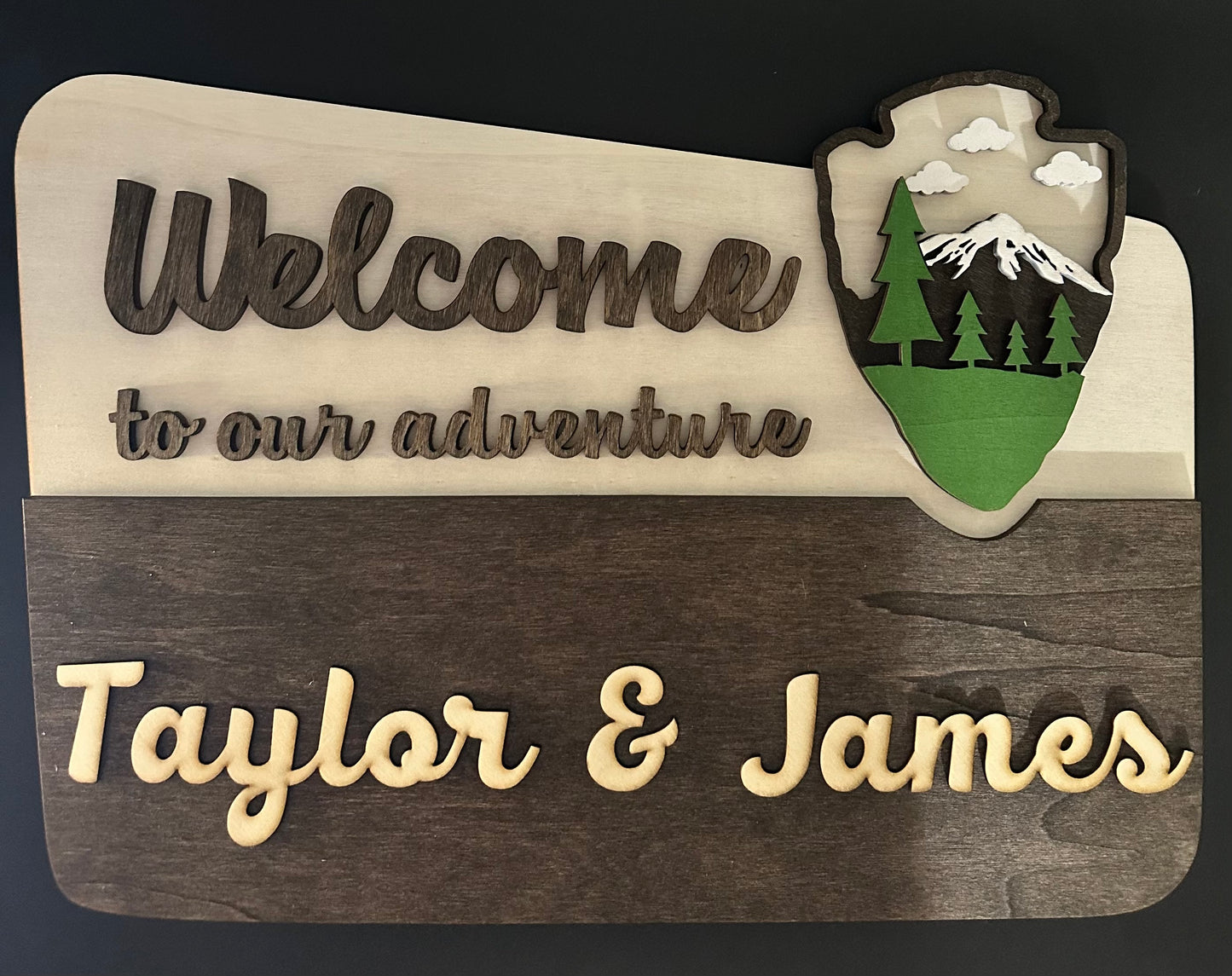 Nation Park style wooden adventure sign.